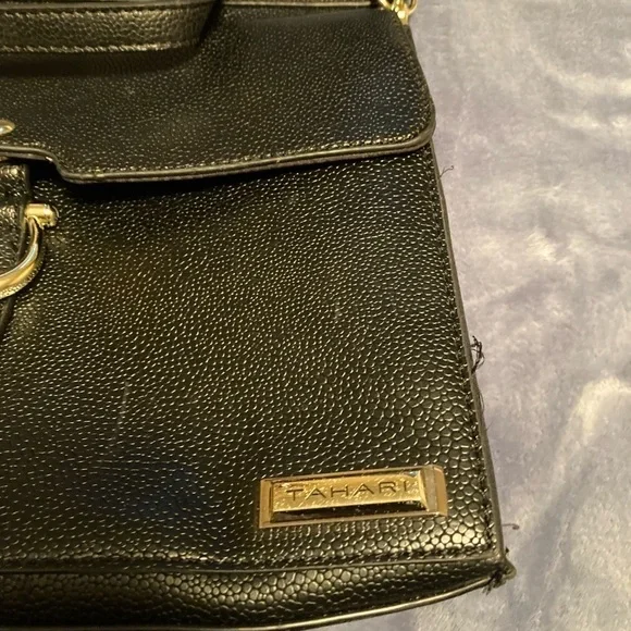 TAHARI Tahiti Flap Satchel Glamper Black Career Office Handbag - Picture 2 of 7
